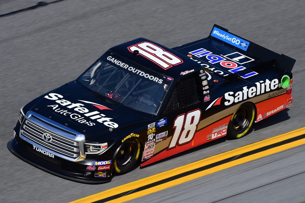 DAYTONA BEACH, FL - FEBRUARY 14:  Harrison Burton, driver of the #18 Safelite AutoGlass Toyota, practices for the NASCAR Gander Outdoor Truck Series NextEra Energy 250 at Daytona International Speedway on February 14, 2019 in Daytona Beach, Florida.  (Photo by Jared C. Tilton/Getty Images) | Getty Images