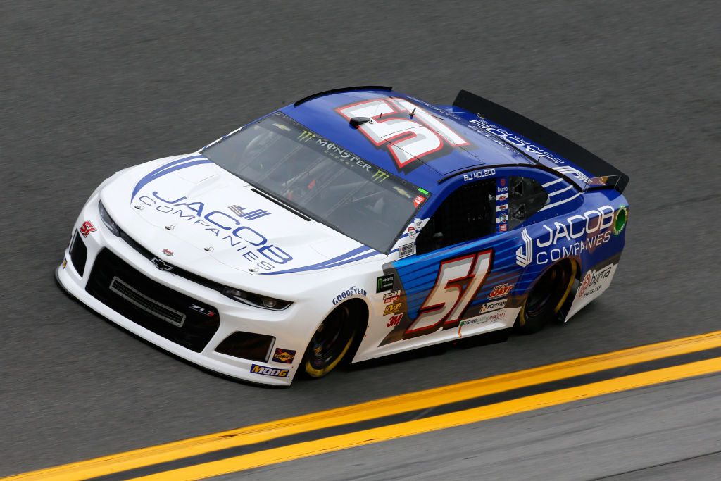 DAYTONA BEACH, FL - FEBRUARY 09: BJ McLeod, driver of the #51 Jacob Companies Chevrolet, during practice for the Monster Energy NASCAR Cup Series 61st Annual Daytona 500 at Daytona International Speedway on February 9, 2019 in Daytona Beach, Florida. (Photo by Jonathan Ferrey/Getty Images) | Getty Images