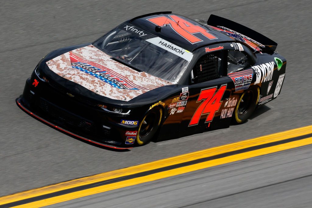 DAYTONA BEACH, FL - FEBRUARY 15: Mike Harmon, driver of the #74 AIR One Heating and Cooling Chevrolet, during practice for the NASCAR Xfinity Series NASCAR Racing Experience 300 at Daytona International Speedway on February 15, 2019 in Daytona Beach, Florida. (Photo by Jonathan Ferrey/Getty Images) | Getty Images