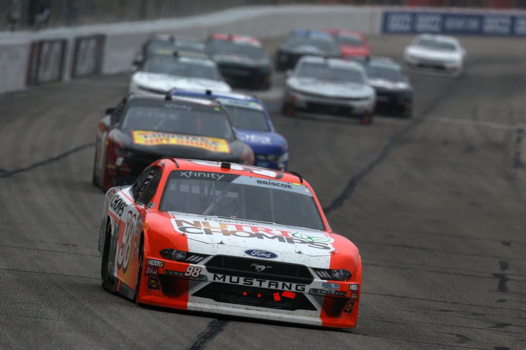 HAMPTON, GA - FEBRUARY 23: Chase Briscoe, driver of the #98 Nutri Chomps Ford, leads a pack of cars during the NASCAR Xfinity Series Rinnai 250 at Atlanta Motor Speedway on February 23, 2019 in Hampton, Georgia. (Photo by Sean Gardner/Getty Images) | Getty Images