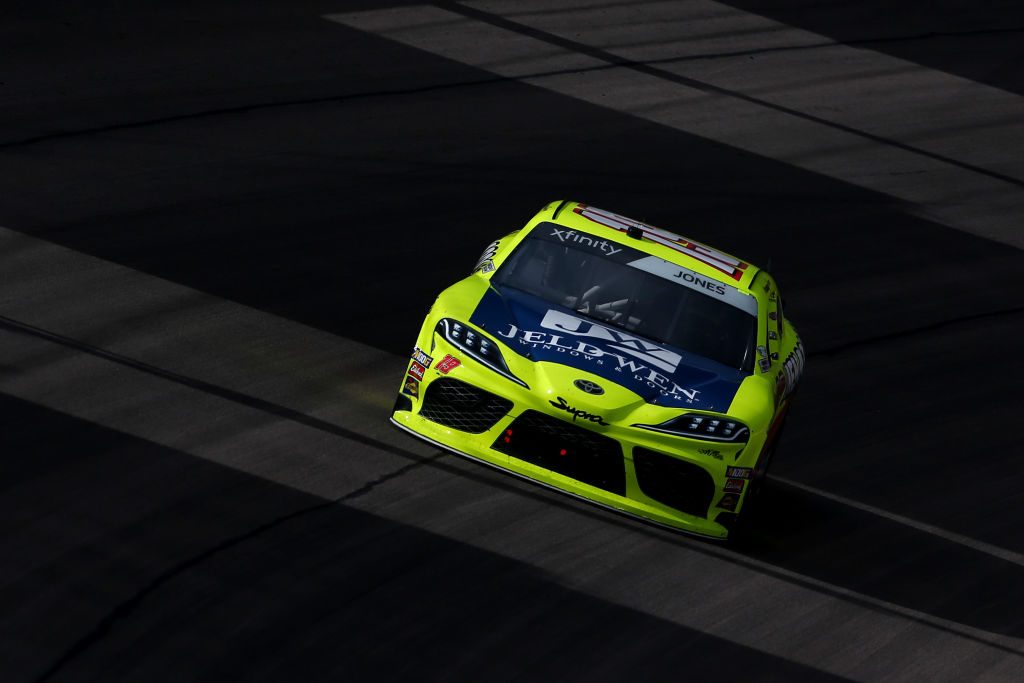 LAS VEGAS, NV - MARCH 02: Brandon Jones, driver of the #19 Menards/Jeld-Wen Toyota, races during the NASCAR Xfinty Series Boyd Gaming 300 at Las Vegas Motor Speedway on March 2, 2019 in Las Vegas, Nevada. (Photo by Sarah Crabill/Getty Images) | Getty Images