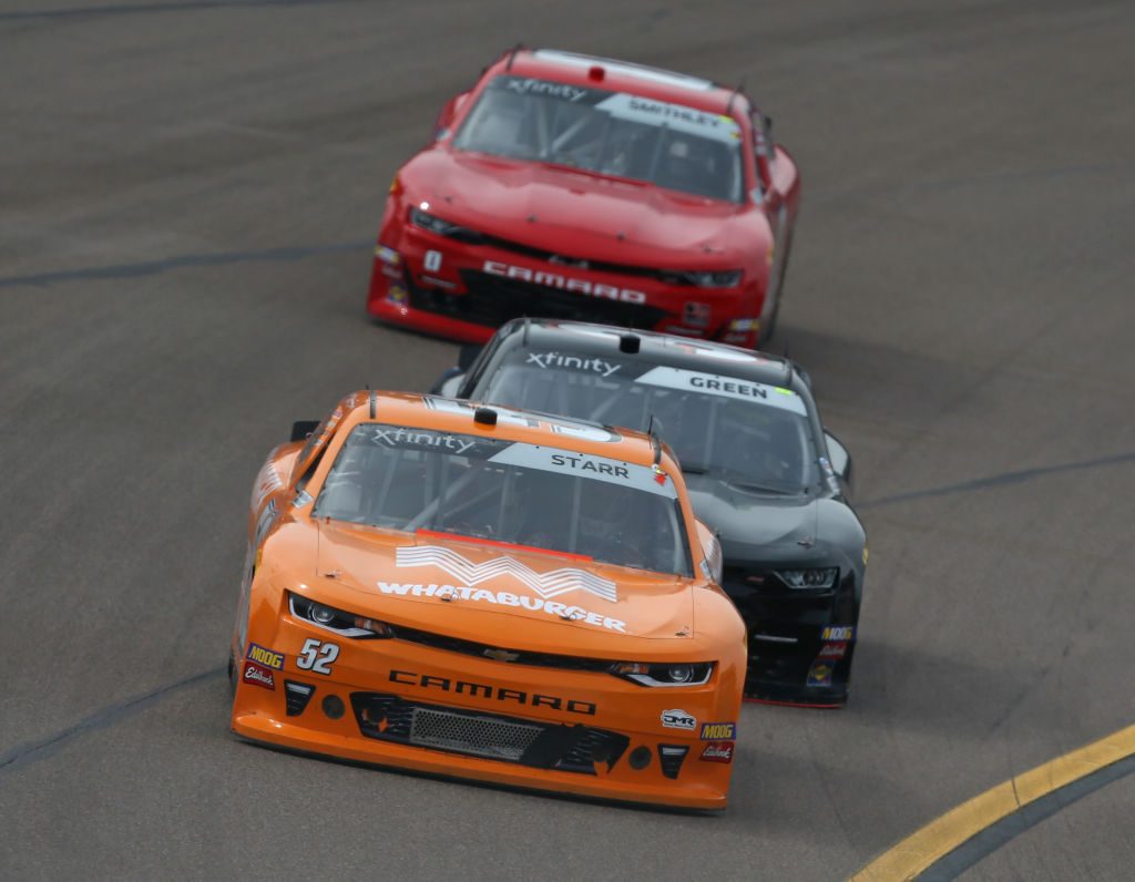 AVONDALE, AZ - MARCH 09: David Starr, driver of the #52 Whataburger Chevrolet, leads a pack of cars during the NASCAR Xfinity Series iK9 Service Dog 200 at ISM Raceway on March 9, 2019 in Avondale, Arizona. (Photo by Matt Sullivan/Getty Images) | Getty Images