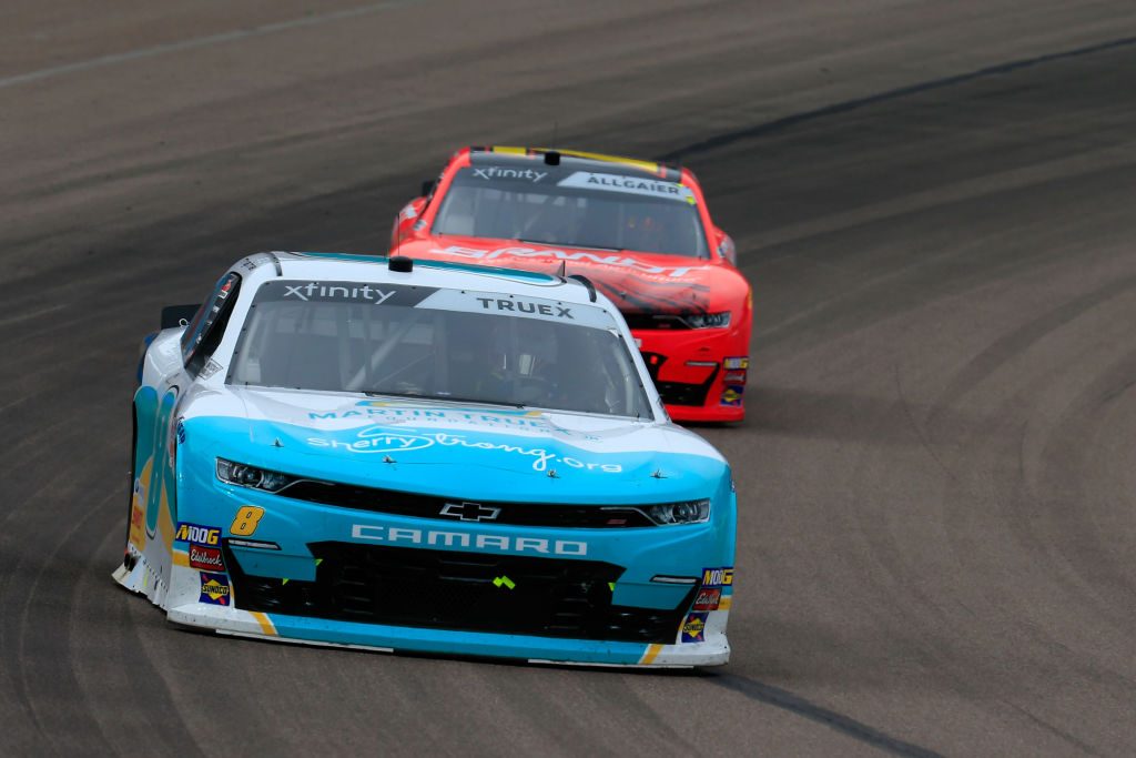 AVONDALE, AZ - MARCH 09: Ryan Truex, driver of the #8 MTJFdtn/SherryStrong/CtwlkfraCause Chev, leads a pack of cars during the NASCAR Xfinity Series iK9 Service Dog 200 at ISM Raceway on March 9, 2019 in Avondale, Arizona. (Photo by Daniel Shirey/Getty Images) | Getty Images