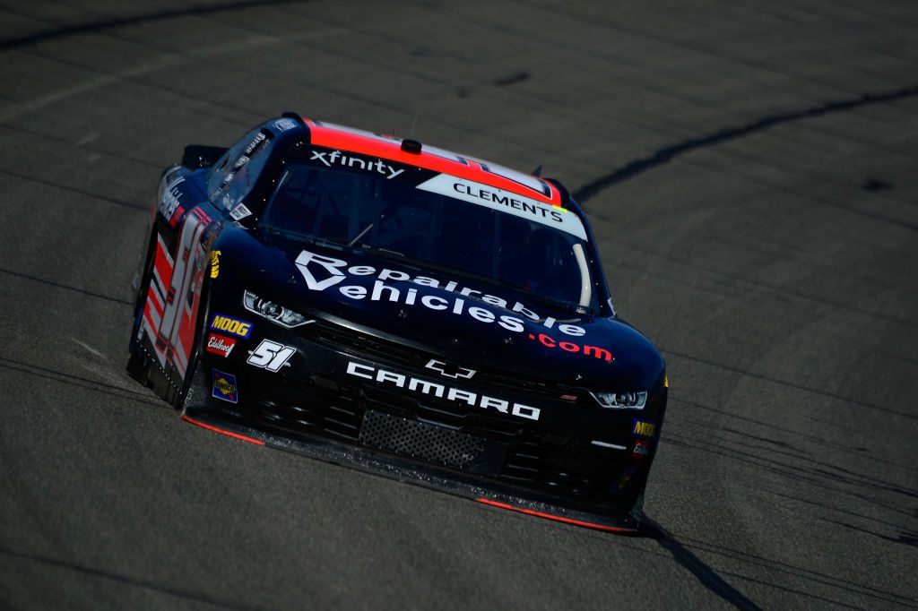 FONTANA, CA - MARCH 15: Jeremy Clements, driver of the #51 RepairableVehicles.com Chevrolet, during practice for the NASCAR Xfinity Series Production Alliance Group 300 at Auto Club Speedway on March 15, 2019 in Fontana, California. (Photo by Robert Laberge/Getty Images) | Getty Images