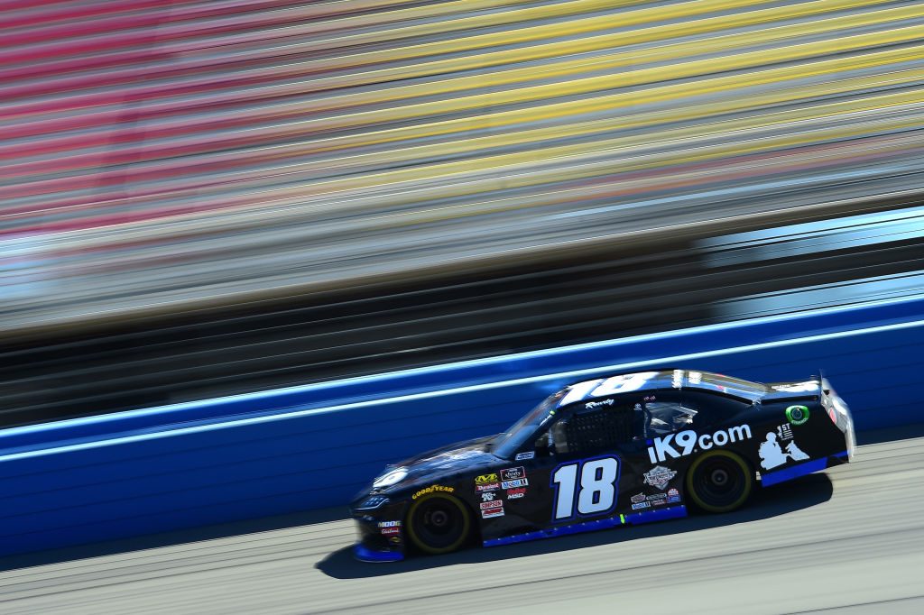 FONTANA, CA - MARCH 16: Kyle Busch, driver of the #18 iK9 Toyota, races during the NASCAR Xfinity Series Production Alliance Group 300 at Auto Club Speedway on March 16, 2019 in Fontana, California. (Photo by Jared C. Tilton/Getty Images) | Getty Images