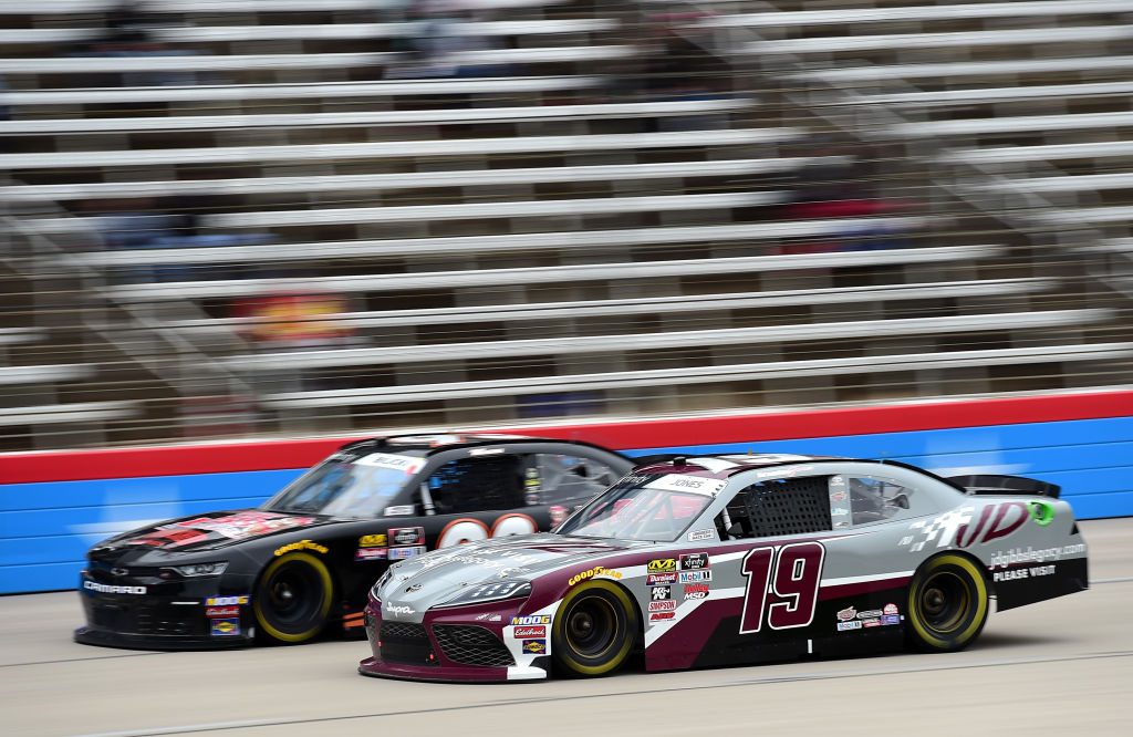 FORT WORTH, TX - MARCH 30: Brandon Jones, driver of the #19 jdgibbslegacy.com Toyota, races during the NASCAR Xfinity Series My Bariatric Solutions 300 at Texas Motor Speedway on March 30, 2019 in Fort Worth, Texas. (Photo by Jared C. Tilton/Getty Images) | Getty Images