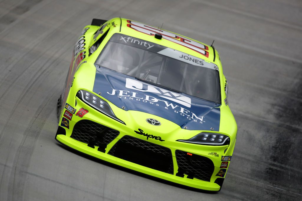 BRISTOL, TN - APRIL 05: Brandon Jones, driver of the #19 Menards/Jeld-Wen Toyota, practices for the NASCAR Xfinity Series Alsco 300 at Bristol Motor Speedway on April 5, 2019 in Bristol, Tennessee. (Photo by Donald Page/Getty Images) | Getty Images