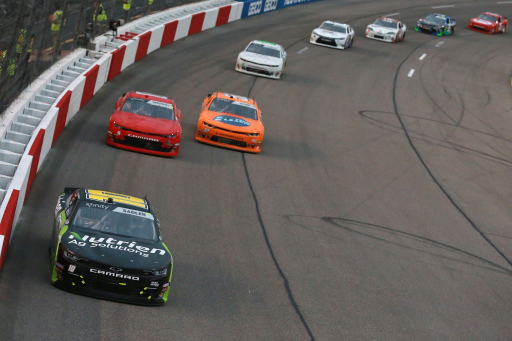 RICHMOND, VA - APRIL 12: Elliott Sadler, driver of the #10 Nutrien Ag Solutions Chevrolet, leads a pack of cars during the NASCAR Xfinity Series ToyotaCare 250 at Richmond Raceway on April 12, 2019 in Richmond, Virginia. (Photo by Sean Gardner/Getty Images) | Getty Images