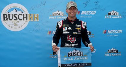 CHARLOTTE, NORTH CAROLINA - MAY 23: William Byron, driver of the #24 Liberty Patriotic Chevrolet, poses with the Pole Award after qualifying for the Monster Energy NASCAR Cup Series Open Race Coca-Cola 600 at Charlotte Motor Speedway on May 23, 2019 in Charlotte, North Carolina.  (Photo by Brian Lawdermilk/Getty Images) | Getty Images