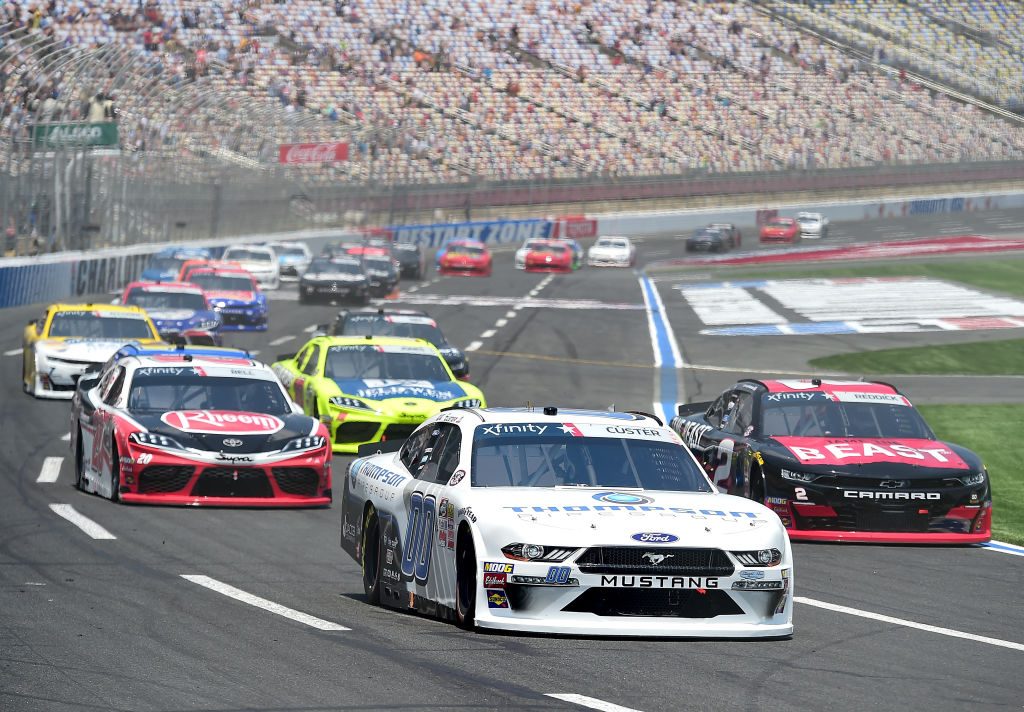 CHARLOTTE, NORTH CAROLINA - MAY 25: Cole Custer, driver of the #00 Thompson Pipe Group Ford, leads Tyler Reddick, driver of the #2 TAME the BEAST Chevrolet, during the NASCAR Xfinity Series Alsco 300 at Charlotte Motor Speedway on May 25, 2019 in Charlotte, North Carolina. (Photo by Jared C. Tilton/Getty Images) | Getty Images