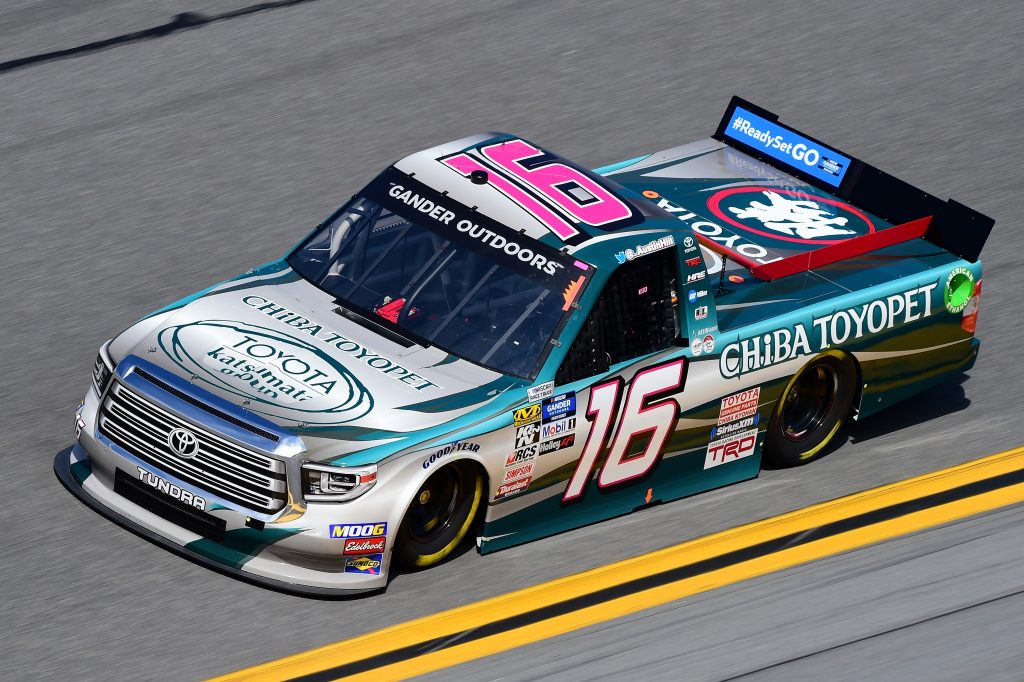 DAYTONA BEACH, FL - FEBRUARY 14:  Austin Hill, driver of the #16 CHIBA Toyopet Toyota, practices for the NASCAR Gander Outdoor Truck Series NextEra Energy 250 at Daytona International Speedway on February 14, 2019 in Daytona Beach, Florida.  (Photo by Jared C. Tilton/Getty Images) | Getty Images
