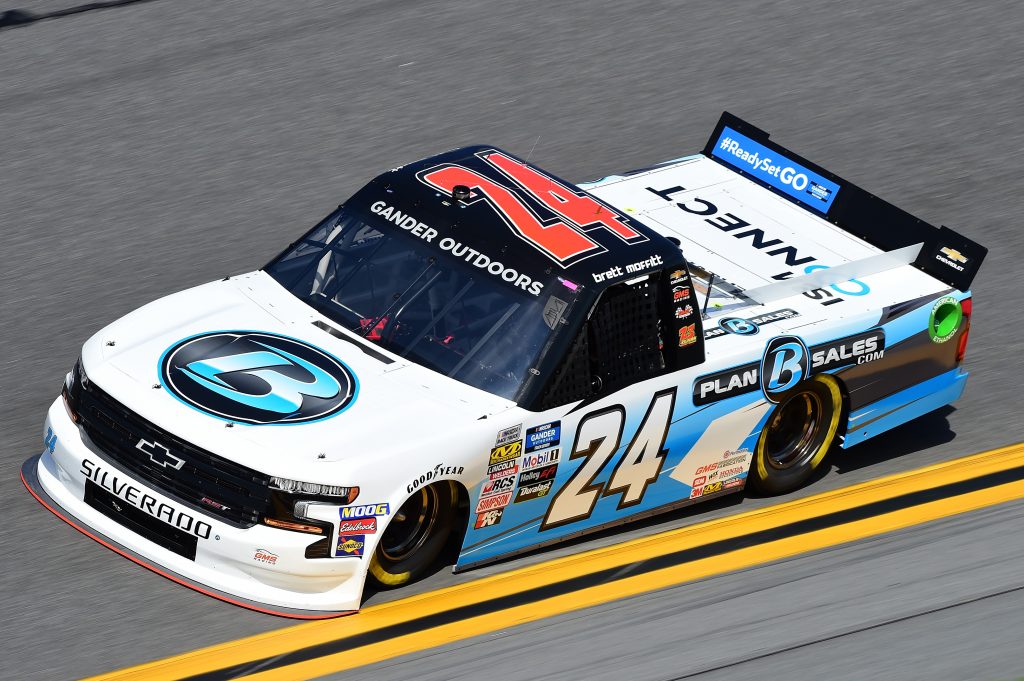 DAYTONA BEACH, FL - FEBRUARY 14: Brett Moffitt, driver of the #24 Plan B Sales Chevrolet, practices for the NASCAR Gander Outdoor Truck Series NextEra Energy 250 at Daytona International Speedway on February 14, 2019 in Daytona Beach, Florida. (Photo by Jared C. Tilton/Getty Images) | Getty Images