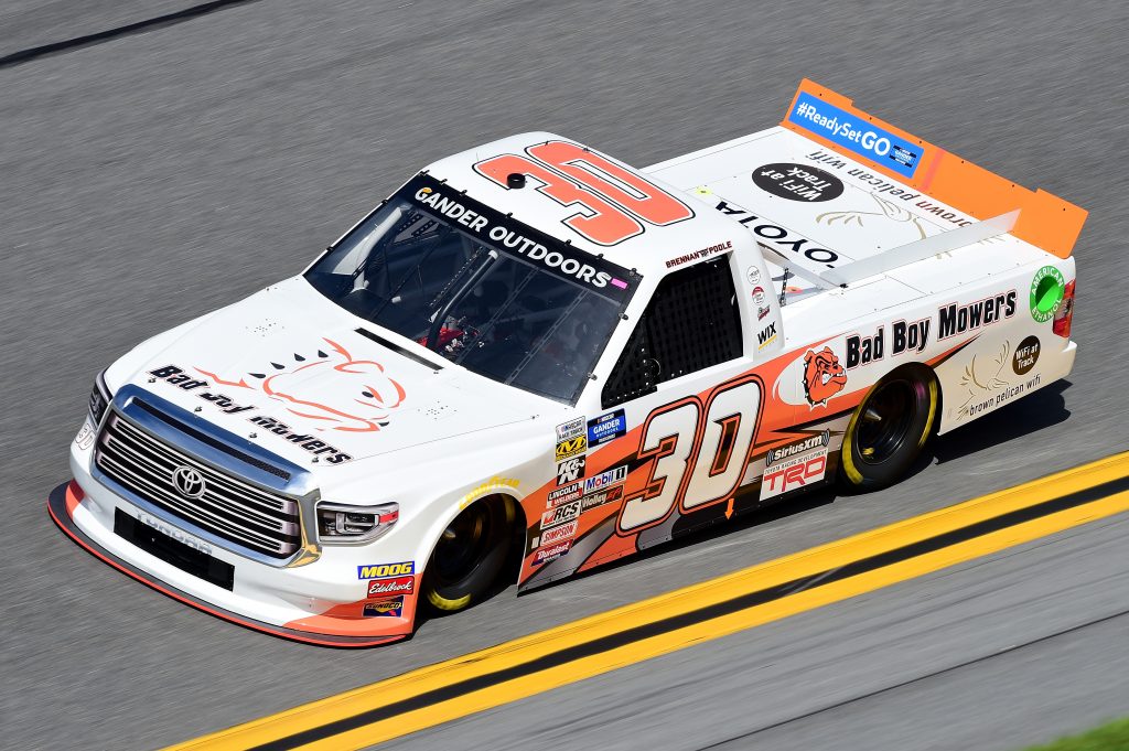 DAYTONA BEACH, FL - FEBRUARY 14:  Brennan Poole, driver of the #30 Bad Boy Mowers Toyota, practices for the NASCAR Gander Outdoor Truck Series NextEra Energy 250 at Daytona International Speedway on February 14, 2019 in Daytona Beach, Florida.  (Photo by Jared C. Tilton/Getty Images) | Getty Images