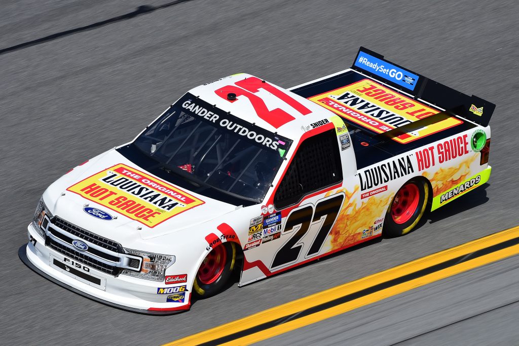 DAYTONA BEACH, FL - FEBRUARY 14:  Myatt Snider, driver of the #27 Ford, practices for the NASCAR Gander Outdoor Truck Series NextEra Energy 250 at Daytona International Speedway on February 14, 2019 in Daytona Beach, Florida.  (Photo by Jared C. Tilton/Getty Images) | Getty Images