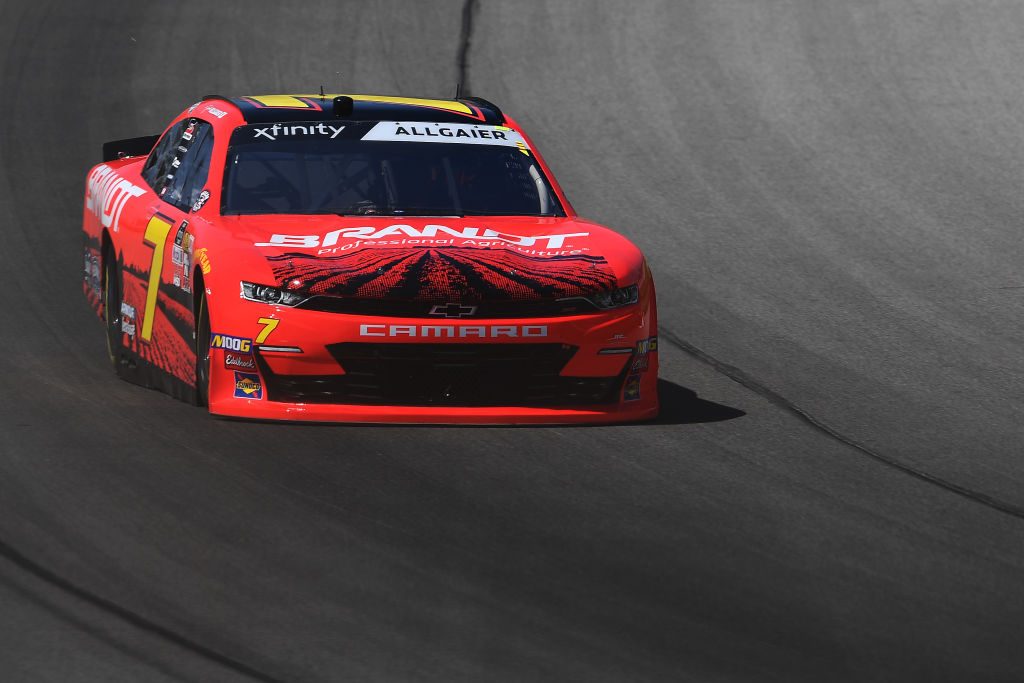 BROOKLYN, MICHIGAN - JUNE 07: Justin Allgaier, driver of the #7 BRANDT Professional Agriculture Chevrolet, drives during practice for the Monster Energy NASCAR Cup Series FireKeepers Casino 400 at Michigan International Speedway on June 07, 2019 in Brooklyn, Michigan. (Photo by Stacy Revere/Getty Images) | Getty Images
