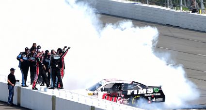LONG POND, PENNSYLVANIA - JUNE 01: Cole Custer, driver of the #00 FIMS Manufacturing Ford, celebrates with a burnout after winning the NASCAR Xfinity Series Pocono Green 250 at Pocono Raceway on June 01, 2019 in Long Pond, Pennsylvania. (Photo by Jared C. Tilton/Getty Images) | Getty Images