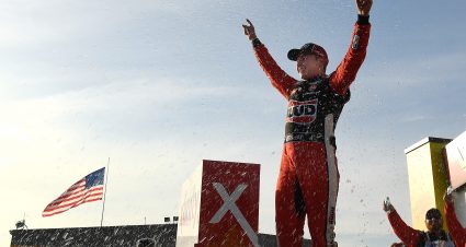 NEWTON, IOWA - JUNE 16: Christopher Bell, driver of the #20 Ruud Toyota, celebrates in Victory Lane after winning the NASCAR Xfinity Series CircuitCity.com 250 Presented by Tamron at Iowa Speedway on June 16, 2019 in Newton, Iowa. (Photo by Stacy Revere/Getty Images) | Getty Images