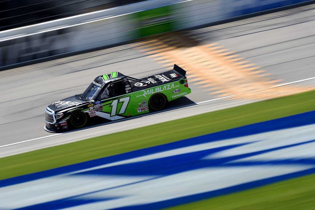 JOLIET, ILLINOIS - JUNE 27: Tyler Ankrum, driver of the #17 Railblaza Toyota, practices for the NASCAR Gander Outdoors Truck Series Camping World 225 at Chicagoland Speedway on June 27, 2019 in Joliet, Illinois. (Photo by Jared C. Tilton/Getty Images) | Getty Images