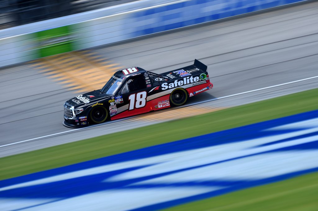 JOLIET, ILLINOIS - JUNE 27: Harrison Burton, driver of the #18 Safelite AutoGlass Toyota, practices for the NASCAR Gander Outdoors Truck Series Camping World 225 at Chicagoland Speedway on June 27, 2019 in Joliet, Illinois. (Photo by Jared C. Tilton/Getty Images) | Getty Images