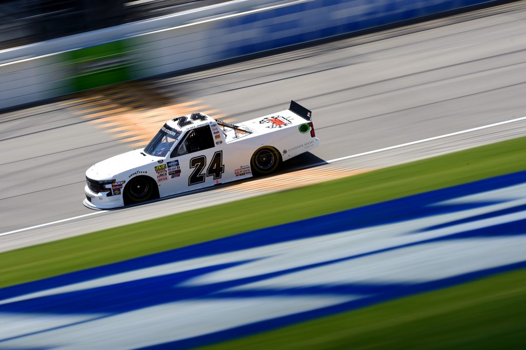 JOLIET, ILLINOIS - JUNE 27: Brett Moffitt, driver of the #24 GMS Chevrolet, practices for the NASCAR Gander Outdoors Truck Series Camping World 225 at Chicagoland Speedway on June 27, 2019 in Joliet, Illinois. (Photo by Jared C. Tilton/Getty Images) | Getty Images