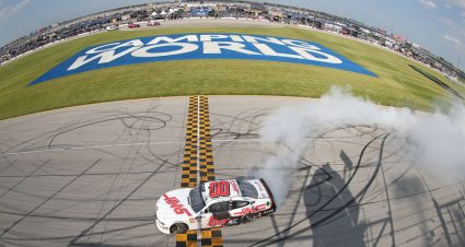JOLIET, ILLINOIS - JUNE 29: Cole Custer, driver of the #00 Haas Automation Ford, celebrates with a burnout after winning the NASCAR Xfinity Series Camping World 300 at Chicagoland Speedway on June 29, 2019 in Joliet, Illinois. (Photo by Matt Sullivan/Getty Images) | Getty Images