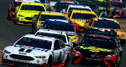 SONOMA, CA - JUNE 24:  Kevin Harvick, driver of the #4 Mobil 1 Ford, leads a pack of cars during the Monster Energy NASCAR Cup Series Toyota/Save Mart 350 at Sonoma Raceway on June 24, 2018 in Sonoma, California.  (Photo by Sean Gardner/Getty Images) | Getty Images