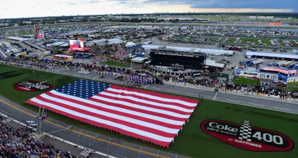 DAYTONA BEACH, FL - JULY 07:  An American Flag is displayed on the infield prior to the Monster Energy NASCAR Cup Series Coke Zero Sugar 400 at Daytona International Speedway on July 7, 2018 in Daytona Beach, Florida.  (Photo by Jared C. Tilton/Getty Images) | Getty Images