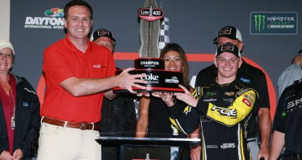DAYTONA BEACH, FLORIDA - JULY 07: Justin Haley, driver of the #77 Fraternal Order of Eagles Chevrolet, poses with the trophy after winning the Monster Energy NASCAR Cup Series Coke Zero Sugar 400 at Daytona International Speedway on July 07, 2019 in Daytona Beach, Florida. (Photo by Sean Gardner/Getty Images) | Getty Images