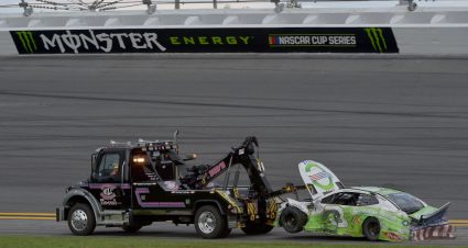 DAYTONA BEACH, FLORIDA - JULY 07: Austin Dillon, driver of the #3 American Ethanol Chevrolet, is towed off the track during the Monster Energy NASCAR Cup Series Coke Zero Sugar 400 at Daytona International Speedway on July 07, 2019 in Daytona Beach, Florida. (Photo by Jeff Curry/Getty Images) | Getty Images