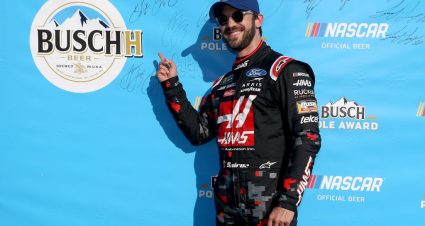 SPARTA, KENTUCKY - JULY 12: Daniel Suarez, driver of the #41 Haas Automation Ford, celebrates with the Busch Pole Award after qualifying for the Monster Energy NASCAR Cup Series Quaker State 400 Presented by Walmart at Kentucky Speedway on July 12, 2019 in Sparta, Kentucky. (Photo by Brian Lawdermilk/Getty Images) | Getty Images