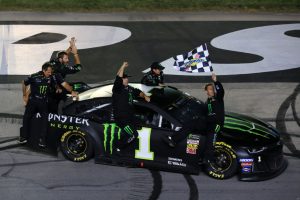 SPARTA, KENTUCKY - JULY 13: Kurt Busch, driver of the #1 Monster Energy Chevrolet, celebrates with his crew members after winning the Monster Energy NASCAR Cup Series Quaker State 400 Presented by Walmart at Kentucky Speedway on July 13, 2019 in Sparta, Kentucky. (Photo by Daniel Shirey/Getty Images)