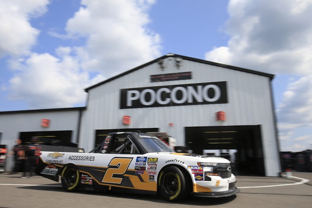 LONG POND, PENNSYLVANIA - JULY 26: Sheldon Creed, driver of the #2 Chevrolet Accessories Chevrolet, drives during practice for the NASCAR Gander Outdoors Truck Series Gander RV 150 at Pocono Raceway on July 26, 2019 in Long Pond, Pennsylvania. (Photo by Chris Trotman/Getty Images) | Getty Images