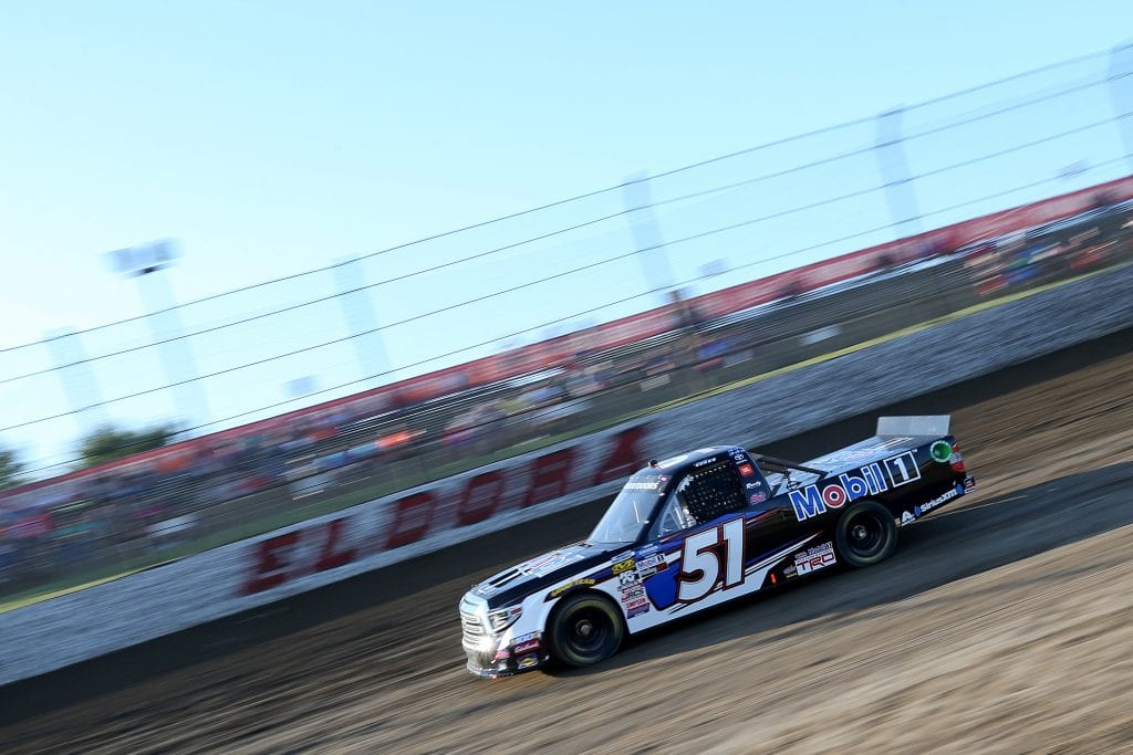 ROSSBURG, OHIO - JULY 31: Christian Eckes, driver of the #51 Mobil 1 Toyota, drives during practice for the NASCAR Gander Outdoor Truck Series Eldora Dirt Derby at Eldora Speedway on July 31, 2019 in Rossburg, Ohio. (Photo by Matt Sullivan/Getty Images) | Getty Images
