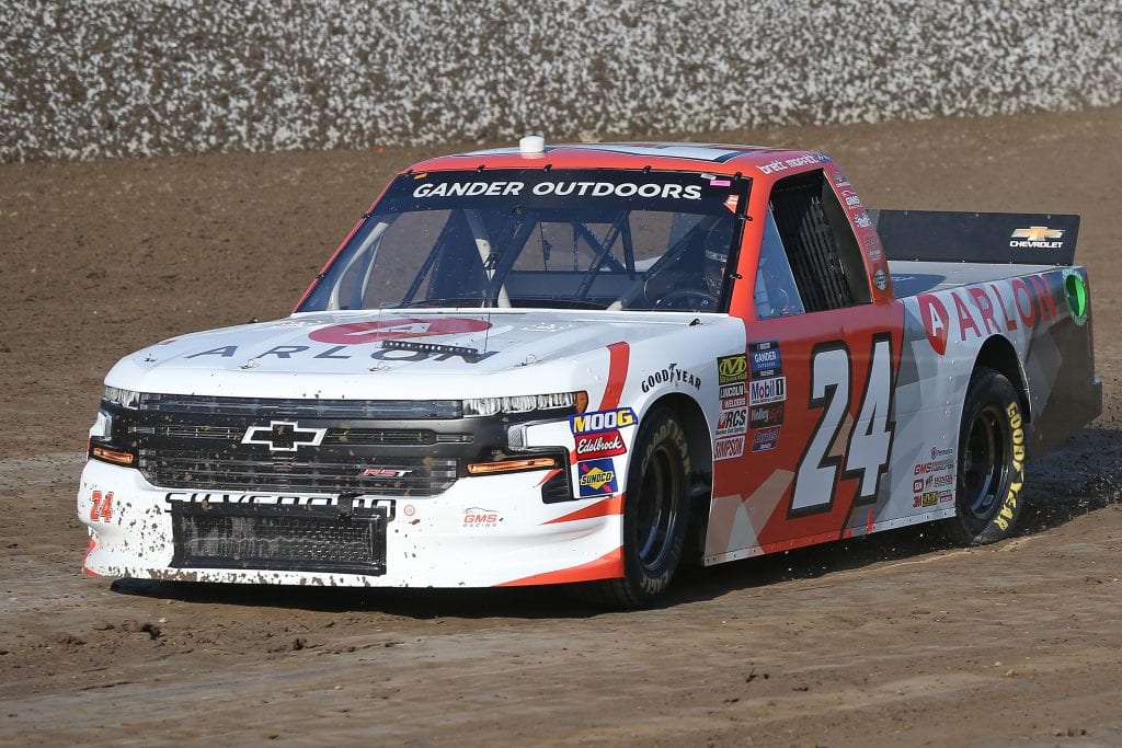 ROSSBURG, OHIO - JULY 31: Brett Moffitt, driver of the #24 Arlon Graphics Chevrolet, drives during practice for the NASCAR Gander Outdoor Truck Series Eldora Dirt Derby at Eldora Speedway on July 31, 2019 in Rossburg, Ohio. (Photo by Matt Sullivan/Getty Images) | Getty Images