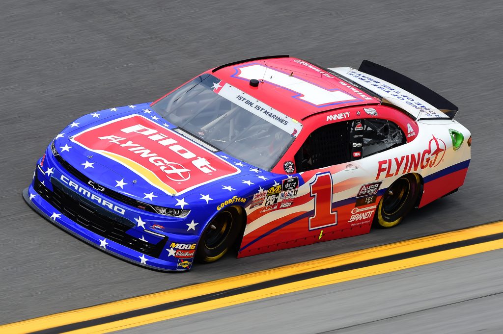 DAYTONA BEACH, FLORIDA - JULY 05: Michael Annett, driver of the #1 Pilot Flying J Chevrolet, qualifies for the NASCAR Xfinity Series Circle K Firecracker 250 Powered by Coca-Cola at Daytona International Speedway on July 05, 2019 in Daytona Beach, Florida. (Photo by Jared C. Tilton/Getty Images) | Getty Images