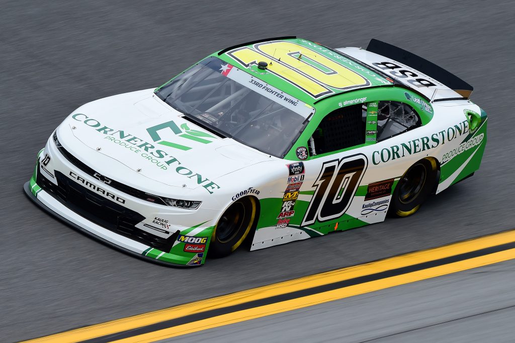 DAYTONA BEACH, FLORIDA - JULY 05: AJ Allmendinger, driver of the #10 Cornerstone Produce Group Chevrolet, qualifies for the NASCAR Xfinity Series Circle K Firecracker 250 Powered by Coca-Cola at Daytona International Speedway on July 05, 2019 in Daytona Beach, Florida. (Photo by Jared C. Tilton/Getty Images) | Getty Images