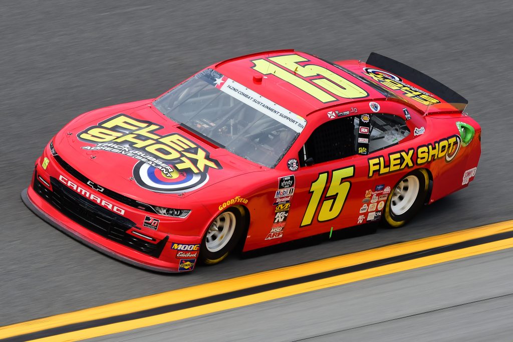 DAYTONA BEACH, FLORIDA - JULY 05: BJ McLeod, driver of the #15 Flex Shot Chevrolet, qualifies for the NASCAR Xfinity Series Circle K Firecracker 250 Powered by Coca-Cola at Daytona International Speedway on July 05, 2019 in Daytona Beach, Florida. (Photo by Jared C. Tilton/Getty Images) | Getty Images