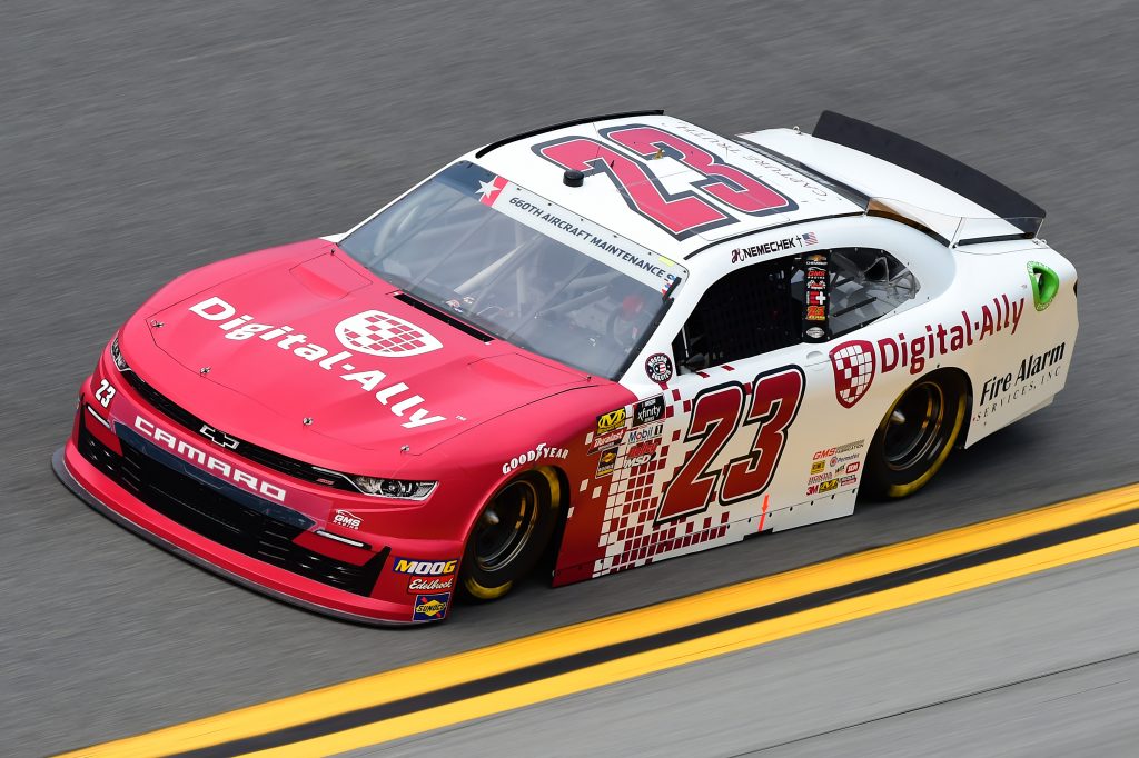 DAYTONA BEACH, FLORIDA - JULY 05: John Hunter Nemechek, driver of the #23 Digital Ally Chevrolet, qualifies for the NASCAR Xfinity Series Circle K Firecracker 250 Powered by Coca-Cola at Daytona International Speedway on July 05, 2019 in Daytona Beach, Florida. (Photo by Jared C. Tilton/Getty Images) | Getty Images