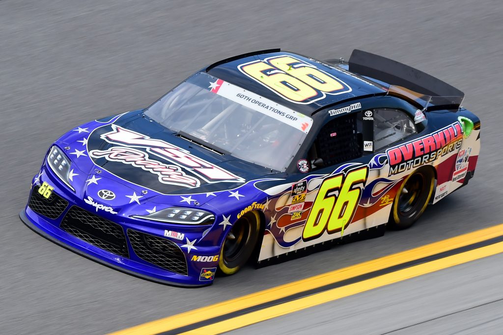 DAYTONA BEACH, FLORIDA - JULY 05: Timmy Hill, driver of the #66 VSI Racing/Overkill Motorsports Toyota, qualifies for the NASCAR Xfinity Series Circle K Firecracker 250 Powered by Coca-Cola at Daytona International Speedway on July 05, 2019 in Daytona Beach, Florida. (Photo by Jared C. Tilton/Getty Images) | Getty Images