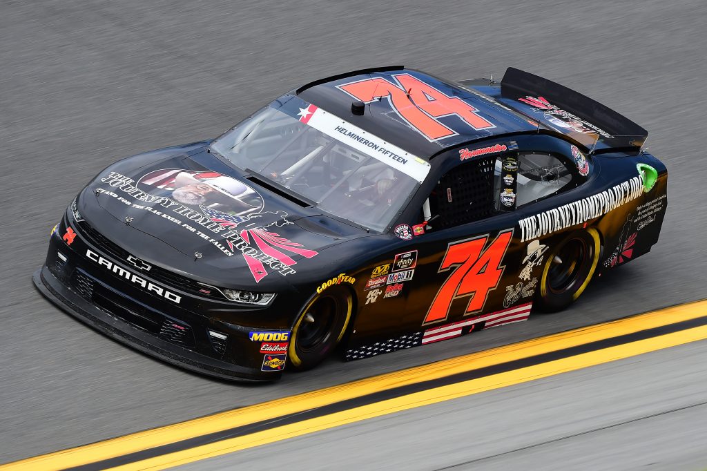 DAYTONA BEACH, FLORIDA - JULY 05: Mike Harmon, driver of the #74 TheJourneyHomeProject.org Chevrolet, qualifies for the NASCAR Xfinity Series Circle K Firecracker 250 Powered by Coca-Cola at Daytona International Speedway on July 05, 2019 in Daytona Beach, Florida. (Photo by Jared C. Tilton/Getty Images) | Getty Images