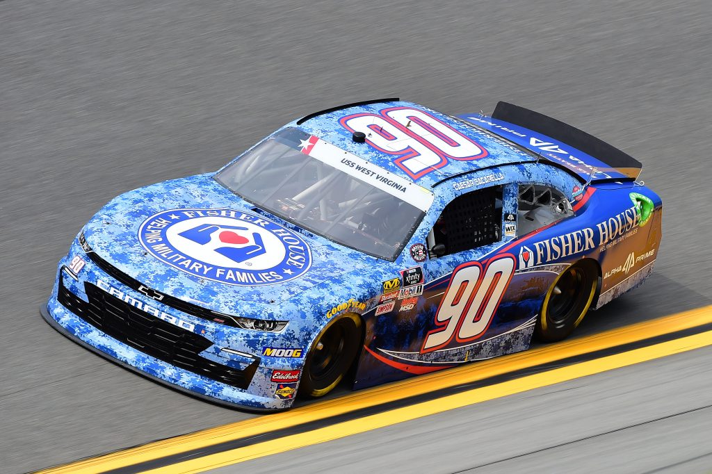 DAYTONA BEACH, FLORIDA - JULY 05: Caesar Bacarella, driver of the #90 Fisher House Foundation/Alpha Prime Chevrolet, qualifies for the NASCAR Xfinity Series Circle K Firecracker 250 Powered by Coca-Cola at Daytona International Speedway on July 05, 2019 in Daytona Beach, Florida. (Photo by Jared C. Tilton/Getty Images) | Getty Images