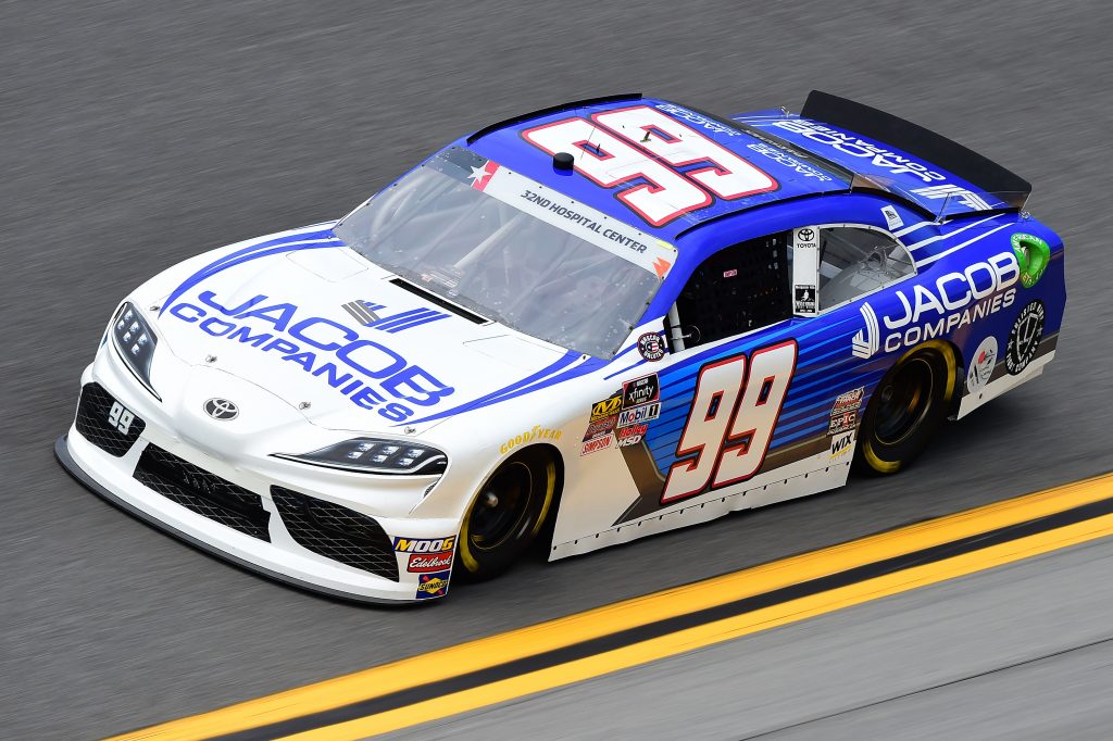 DAYTONA BEACH, FLORIDA - JULY 05: Stefan Parsons, driver of the #99 Jacob Companies Toyota, qualifies for the NASCAR Xfinity Series Circle K Firecracker 250 Powered by Coca-Cola at Daytona International Speedway on July 05, 2019 in Daytona Beach, Florida. (Photo by Jared C. Tilton/Getty Images) | Getty Images