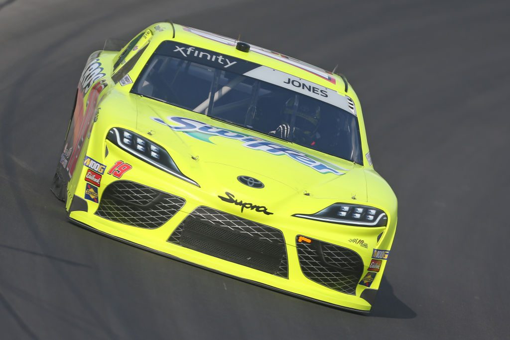 SPARTA, KENTUCKY - JULY 11: Brandon Jones, driver of the #19 Menards/Swiffer Toyota, drives during practice for the NASCAR Xfinity Series Alsco 300 at Kentucky Speedway on July 11, 2019 in Sparta, Kentucky. (Photo by Matt Sullivan/Getty Images) | Getty Images