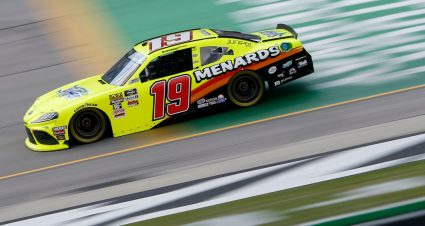 SPARTA, KENTUCKY - JULY 11: Brandon Jones, driver of the #19 Menards/Swiffer Toyota, drives during practice for the NASCAR Xfinity Series Alsco 300 at Kentucky Speedway on July 11, 2019 in Sparta, Kentucky. (Photo by Brian Lawdermilk/Getty Images)