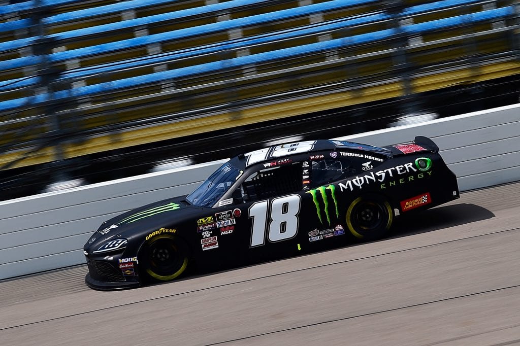 NEWTON, IA - JULY 27: Riley Herbst, driver of the #18 Monster Energy Toyota, drives during qualifying for the NASCAR Xfinity Series U.S. Cellular 250 at Iowa Speedway on July 27, 2019 in Newton, Iowa. (Photo by Jeff Curry/Getty Images) | Getty Images