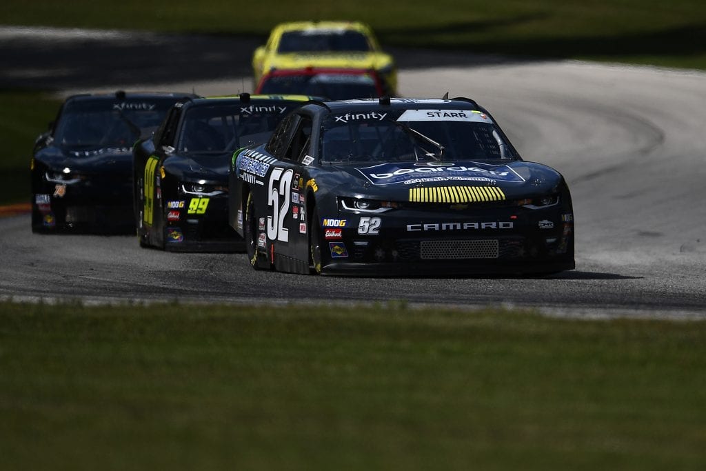 ELKHART LAKE, WISCONSIN - AUGUST 24: David Starr, driver of the #52 Boarders Inn & Suites Chevrolet, leads a pack of cars during the NASCAR Xfinity Series CTECH Manufacturing 180 at Road America on August 24, 2019 in Elkhart Lake, Wisconsin. (Photo by Stacy Revere/Getty Images) | Getty Images