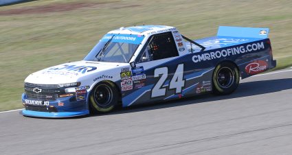 BOWMANVILLE, ON - AUGUST 25:  Brett Moffitt #24 driving the CMR Construction & Roofing Chevrolet qualifies on the pole for the Chevrolet Silverado 250 Gander Nascar Outdoor Truck Series event at Canadian Tire Motorsport Park on August 25, 2019 in Bowmanville, Ontario, Canada. (Photo by Claus Andersen/Getty Images) | Getty Images