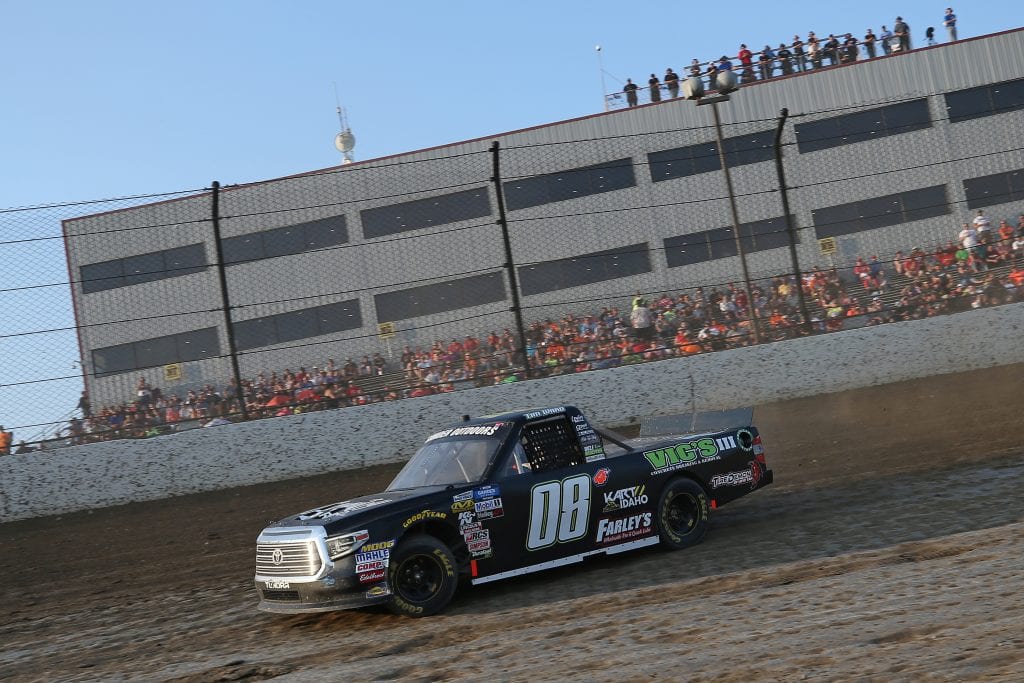 ROSSBURG, OHIO - AUGUST 01: Tim Ward, driver of the #08 Country AF Radio Toyota, drives during a qualifying race for the NASCAR Gander Outdoor Truck Series Eldora Dirt Derby at Eldora Speedway on August 01, 2019 in Rossburg, Ohio. (Photo by Matt Sullivan/Getty Images) | Getty Images