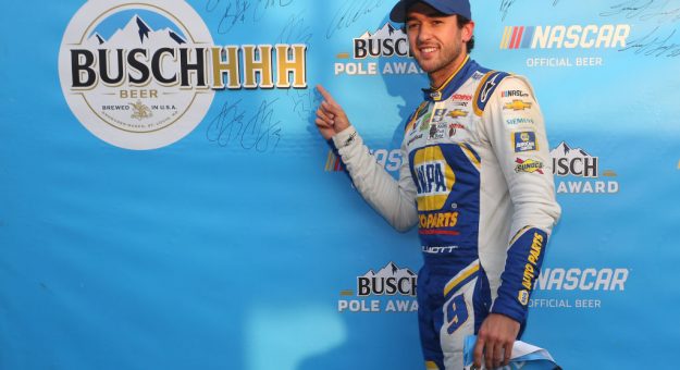 WATKINS GLEN, NEW YORK - AUGUST 03: Chase Elliott, driver of the #9 NAPA AUTO PARTS ChevroletChase Elliott, driver of the #9 NAPA AUTO PARTS Chevrolet,poses with the pole award after qualifying for the Monster Energy NASCAR Cup Series Go Bowling at The Glen at Watkins Glen International on August 03, 2019 in Watkins Glen, New York. (Photo by Brian Lawdermilk/Getty Images) | Getty Images