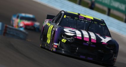 WATKINS GLEN, NEW YORK - AUGUST 04: Jimmie Johnson, driver of the #48 Ally Chevrolet, leads a pack of cars during the Monster Energy NASCAR Cup Series Go Bowling at The Glen at Watkins Glen International on August 04, 2019 in Watkins Glen, New York. (Photo by Brian Lawdermilk/Getty Images) | Getty Images